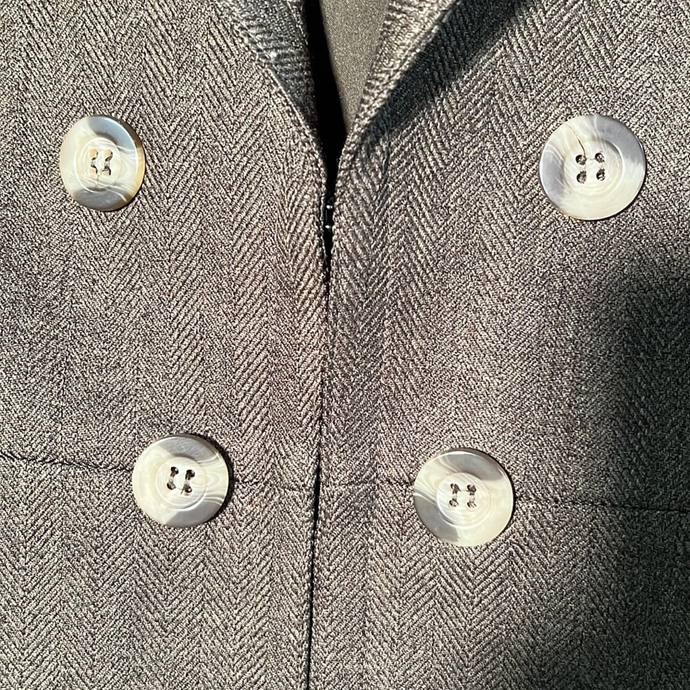 ANTONIO MELANI Career Olive Fitted Subtle Herringbone Blazer Collar Detail SZ 12 - Picture 9 of 16
